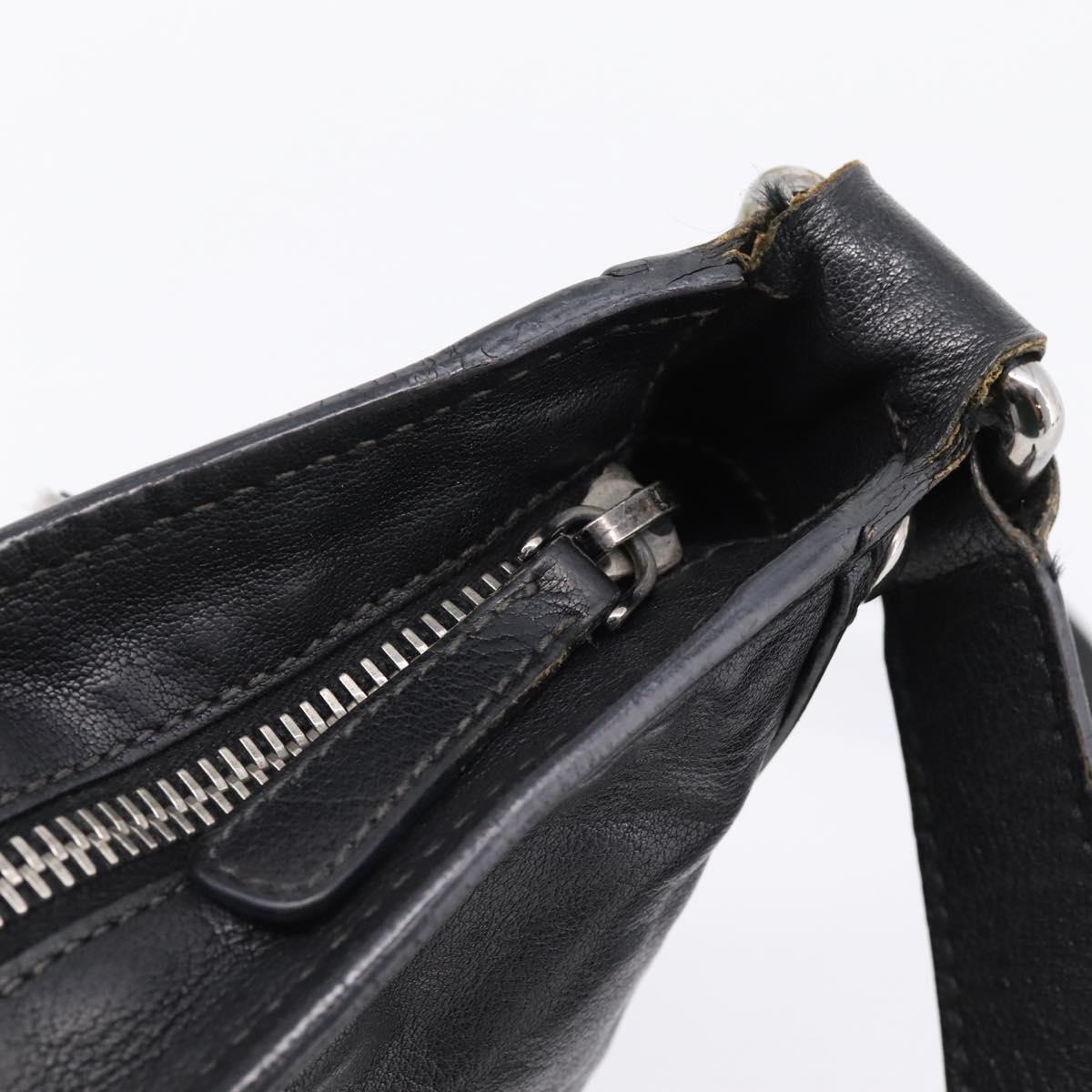 Miu Miu Shoulder Bag Leather Black Silver Auth 207021