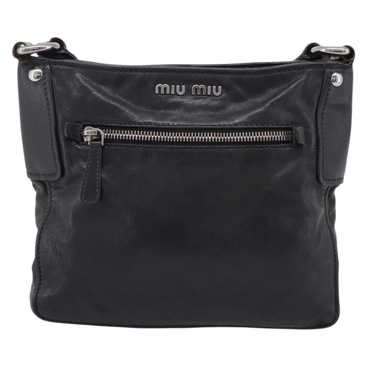 Miu Miu Shoulder Bag Leather Black Silver Auth 207021