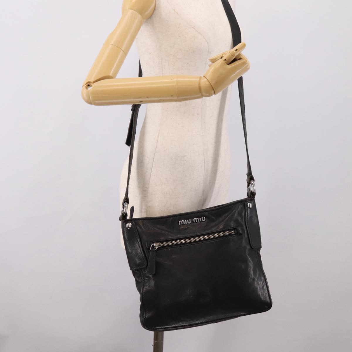 Miu Miu Shoulder Bag Leather Black Silver Auth 207021