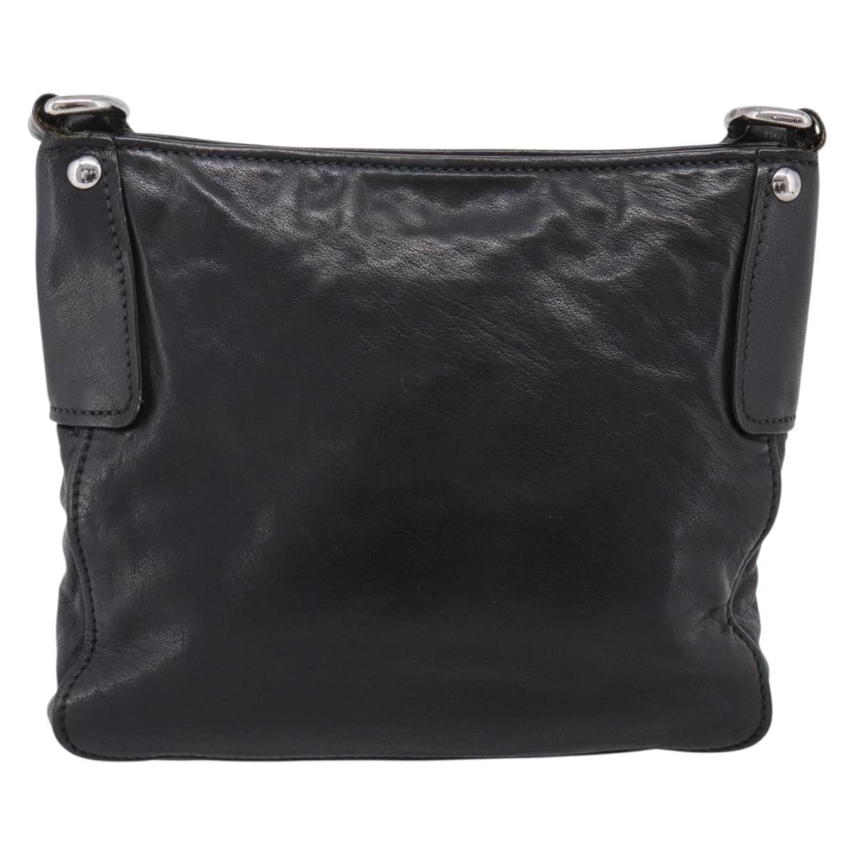 Miu Miu Shoulder Bag Leather Black Silver Auth 207021