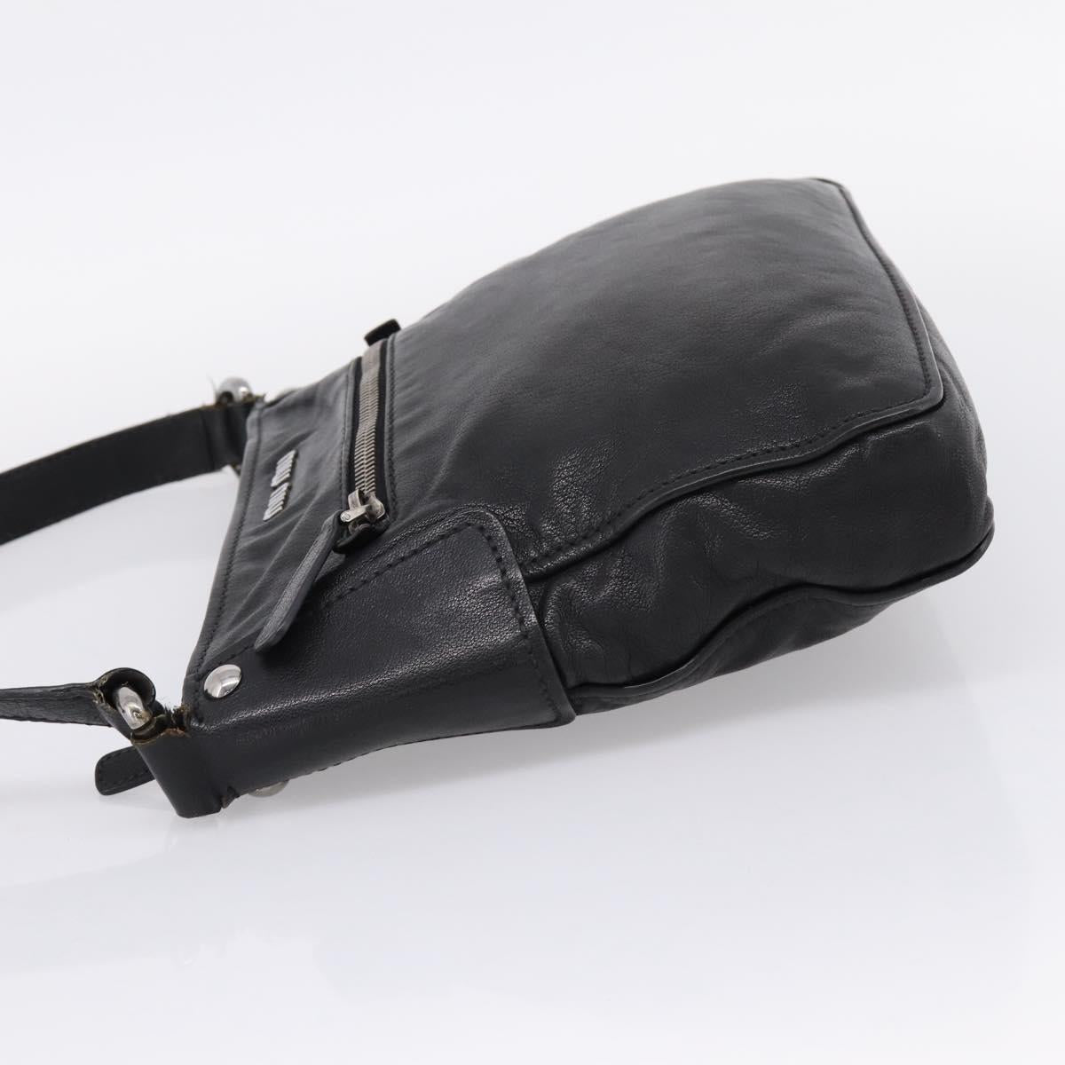 Miu Miu Shoulder Bag Leather Black Silver Auth 207021