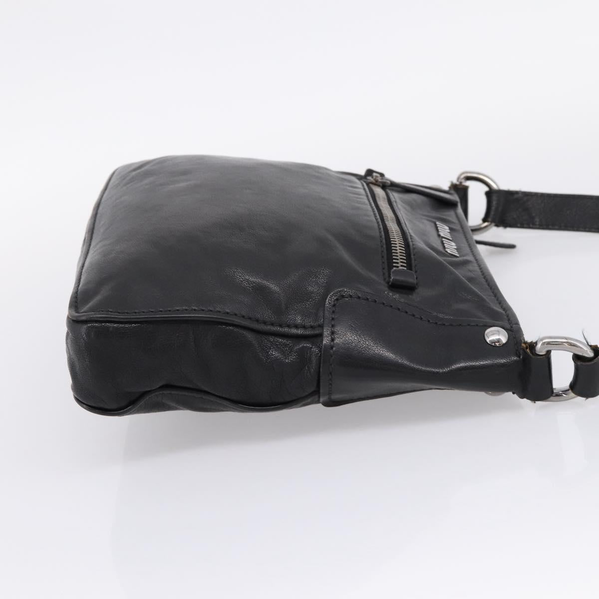 Miu Miu Shoulder Bag Leather Black Silver Auth 207021
