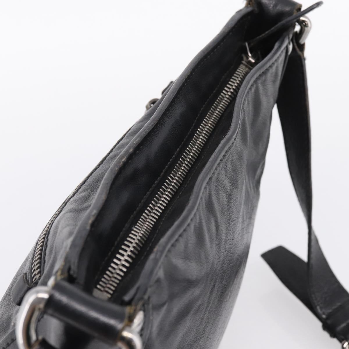 Miu Miu Shoulder Bag Leather Black Silver Auth 207021