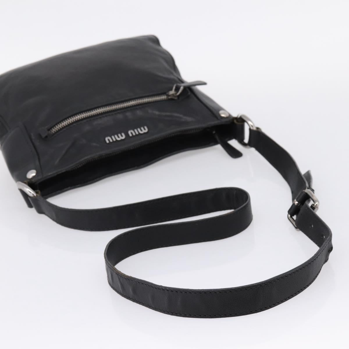 Miu Miu Shoulder Bag Leather Black Silver Auth 207021