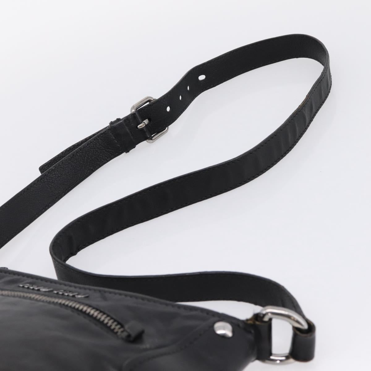 Miu Miu Shoulder Bag Leather Black Silver Auth 207021