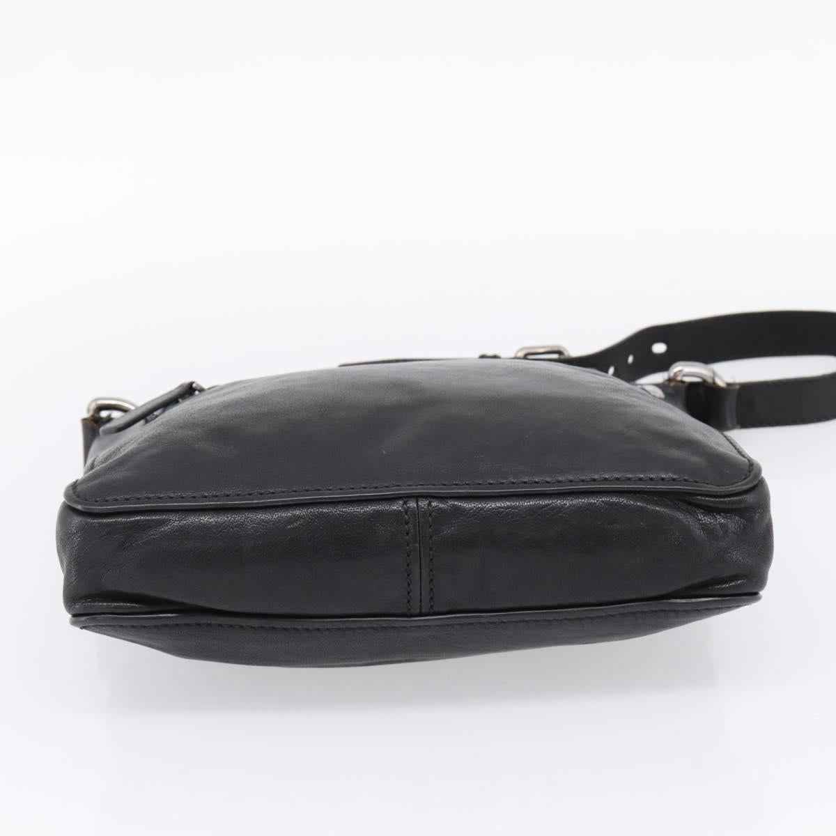 Miu Miu Shoulder Bag Leather Black Silver Auth 207021