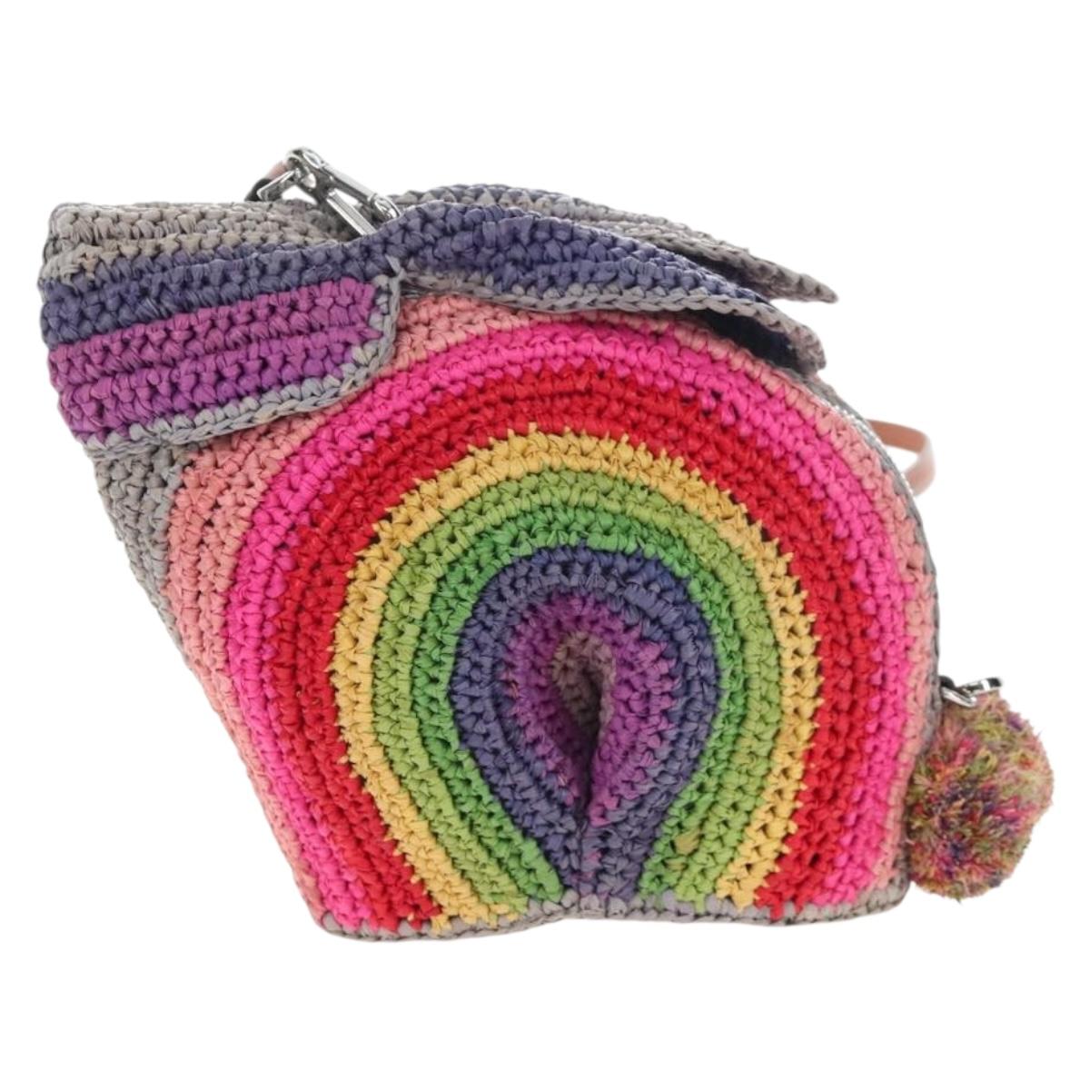LOEWE Shoulder Bag Raffia Multicolor Silver Auth 207023SAM