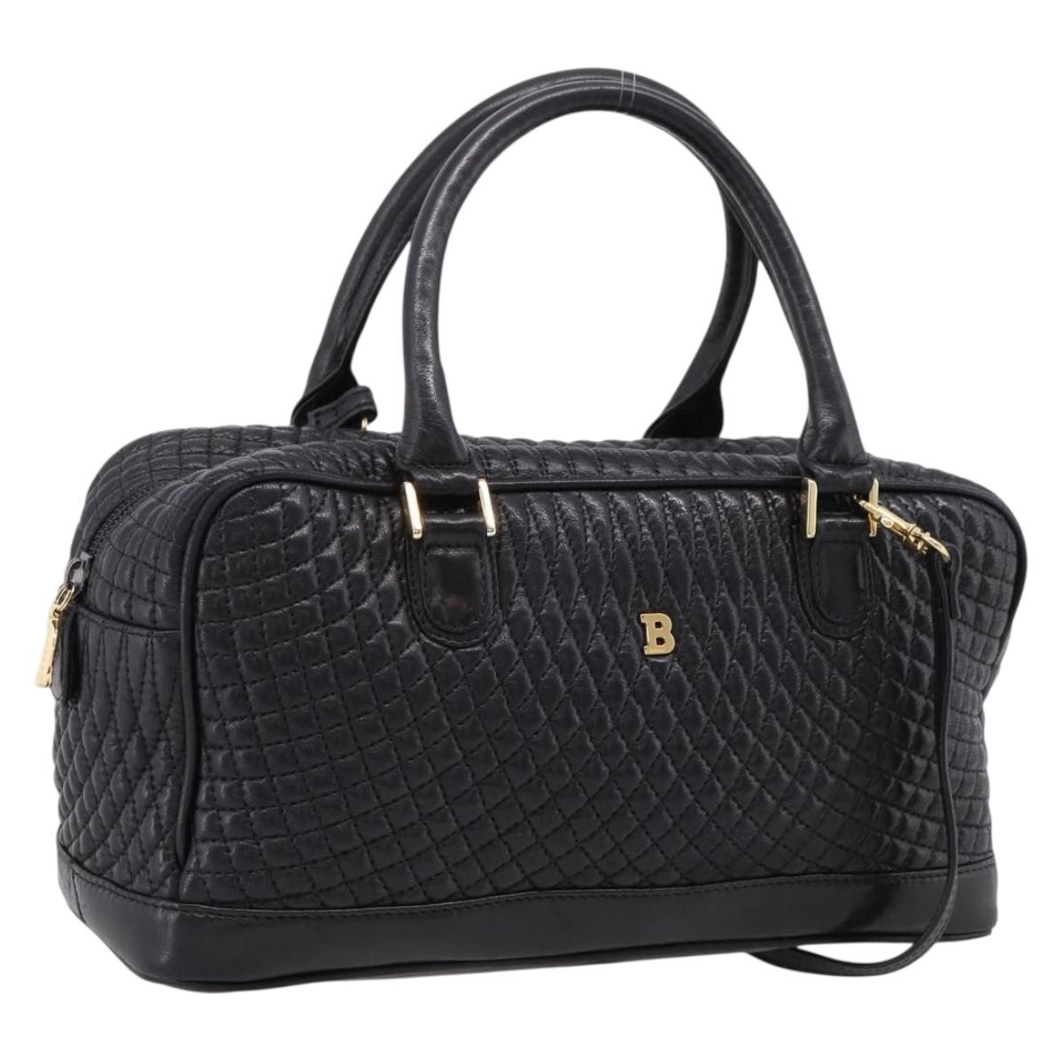 Bally Hand Bag Leather 2way Black Gold Auth 207025