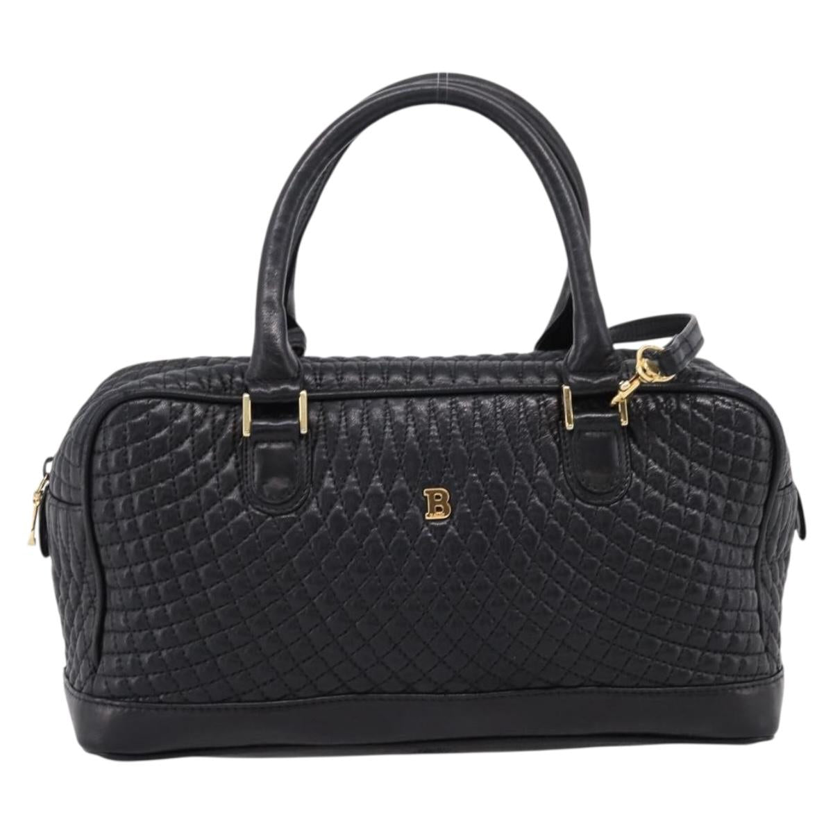 Bally Hand Bag Leather 2way Black Gold Auth 207025