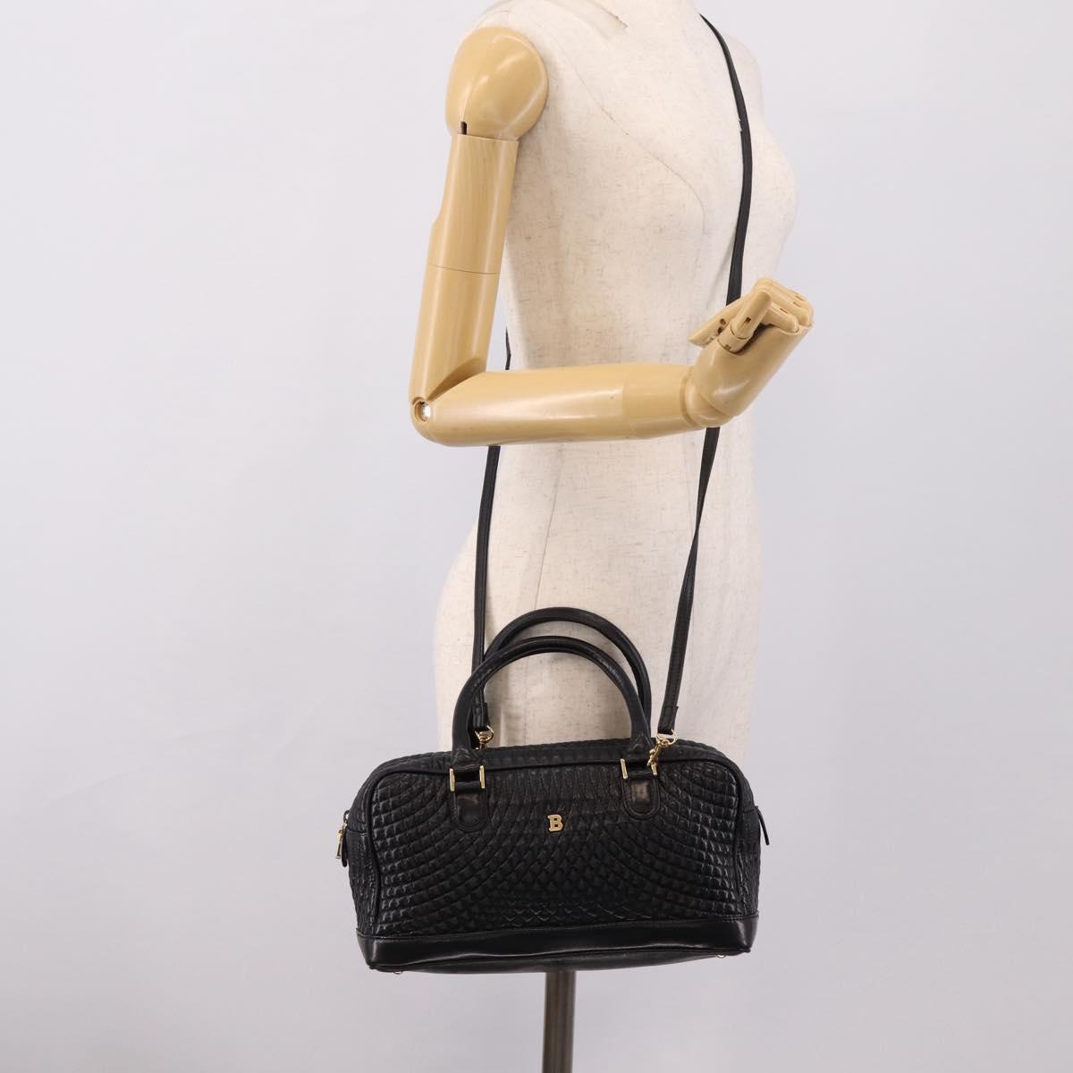 Bally Hand Bag Leather 2way Black Gold Auth 207025