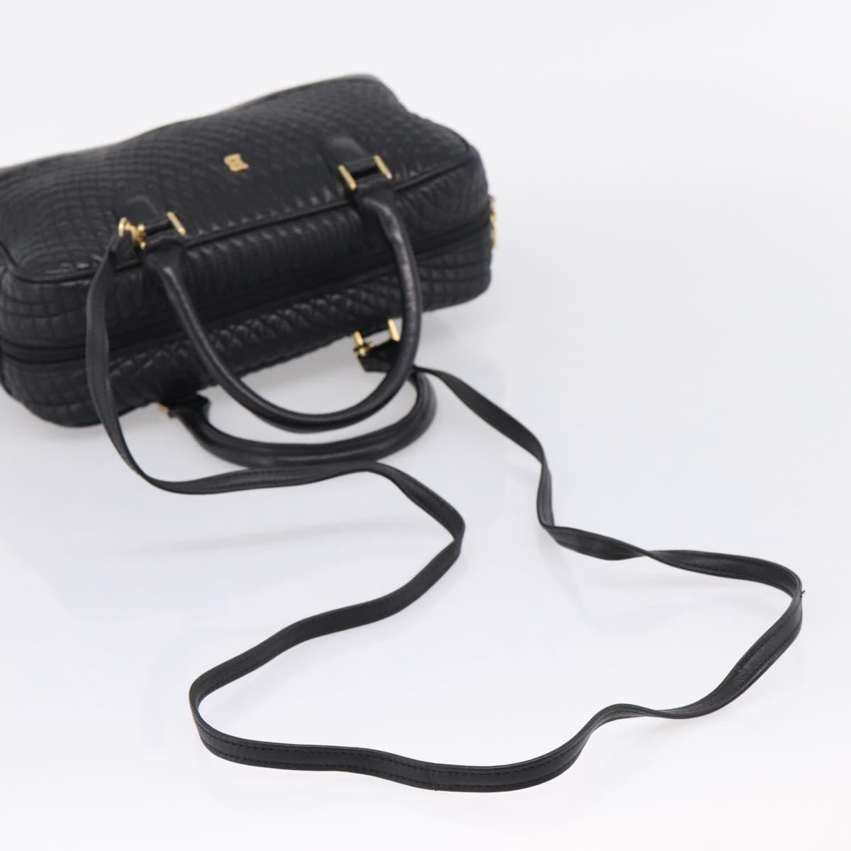 Bally Hand Bag Leather 2way Black Gold Auth 207025