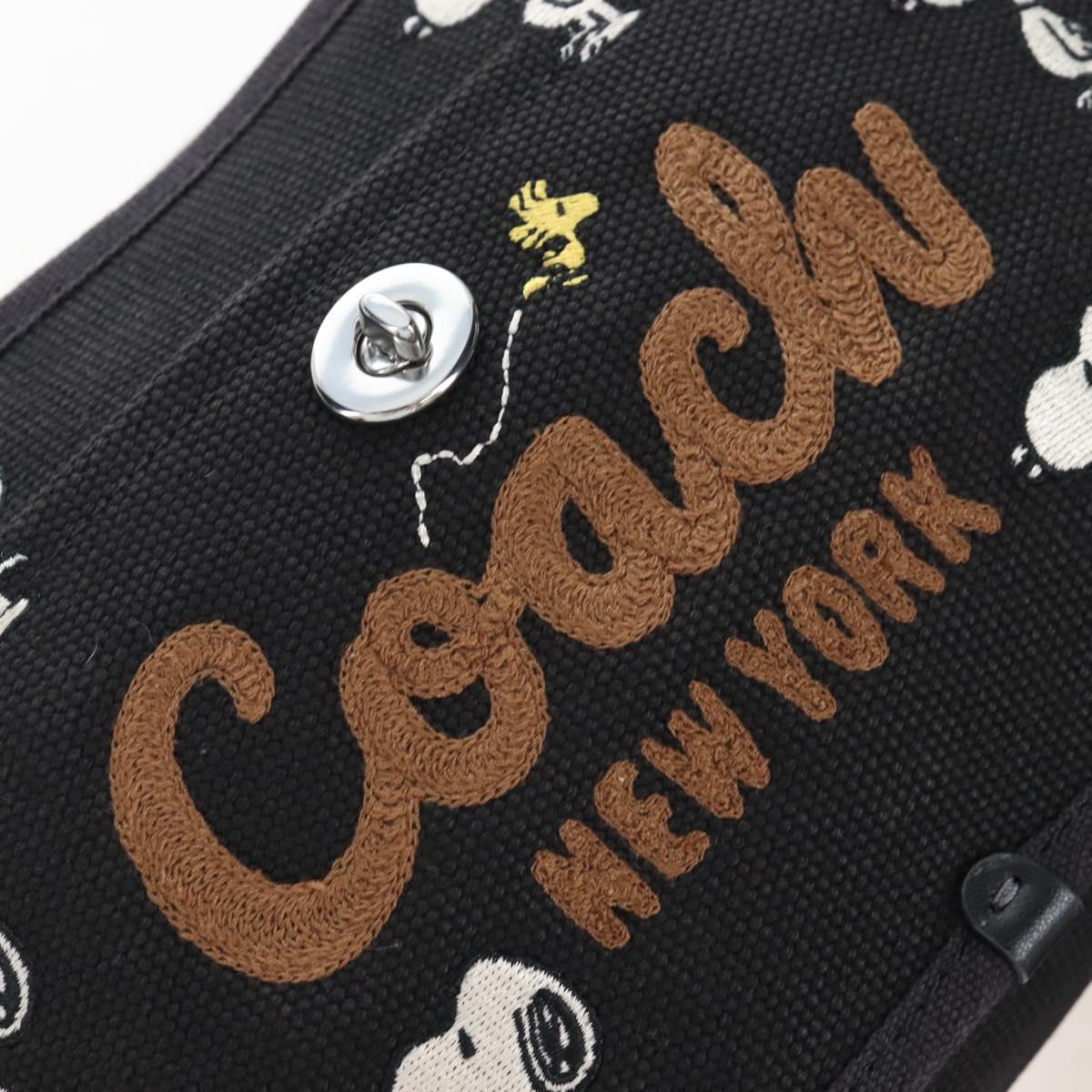 Coach Snoopy Shoulder Bag Canvas Black Silver Auth 207042A