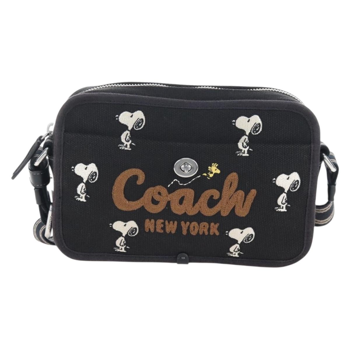 Coach Snoopy Shoulder Bag Canvas Black Silver Auth 207042A