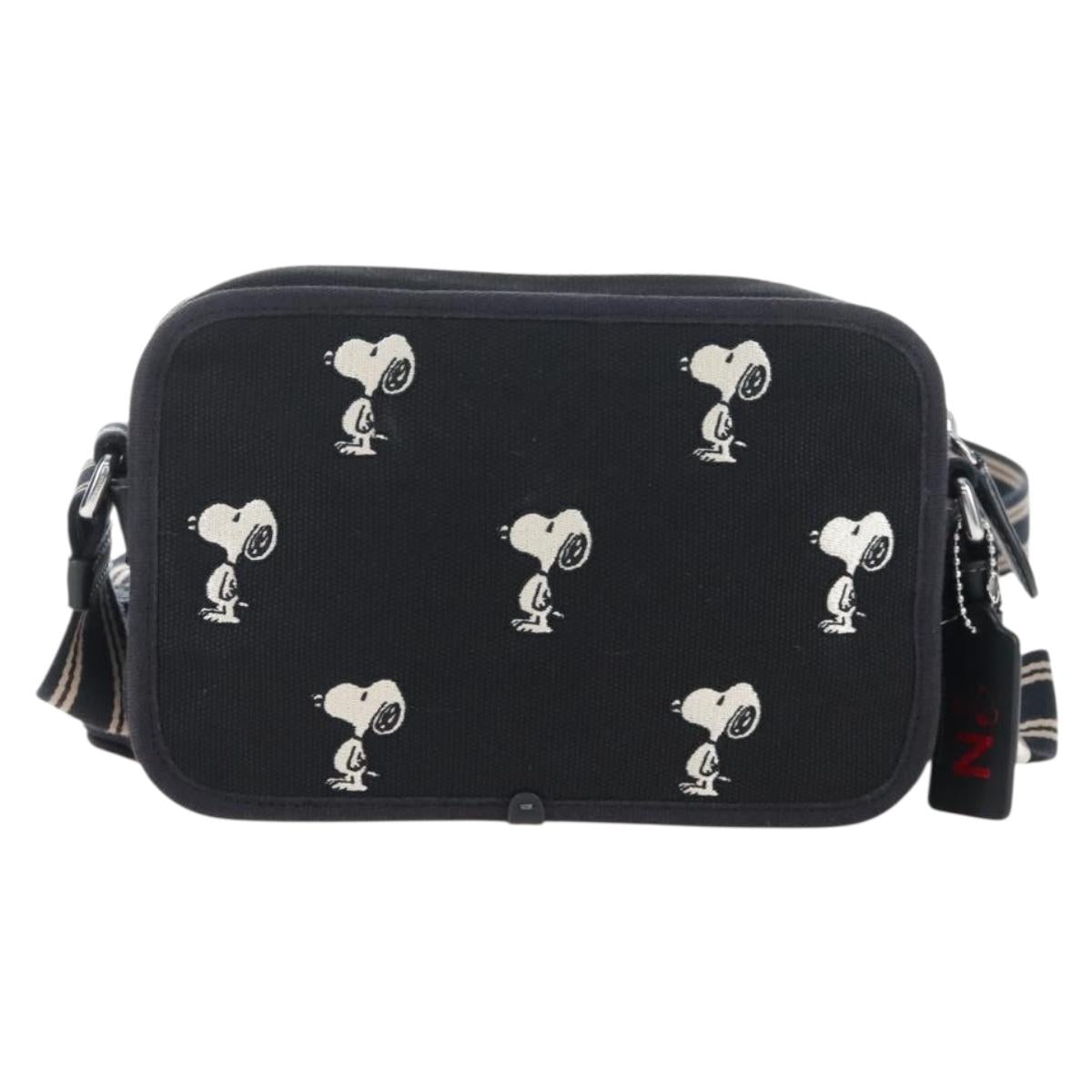 Coach Snoopy Shoulder Bag Canvas Black Silver Auth 207042A