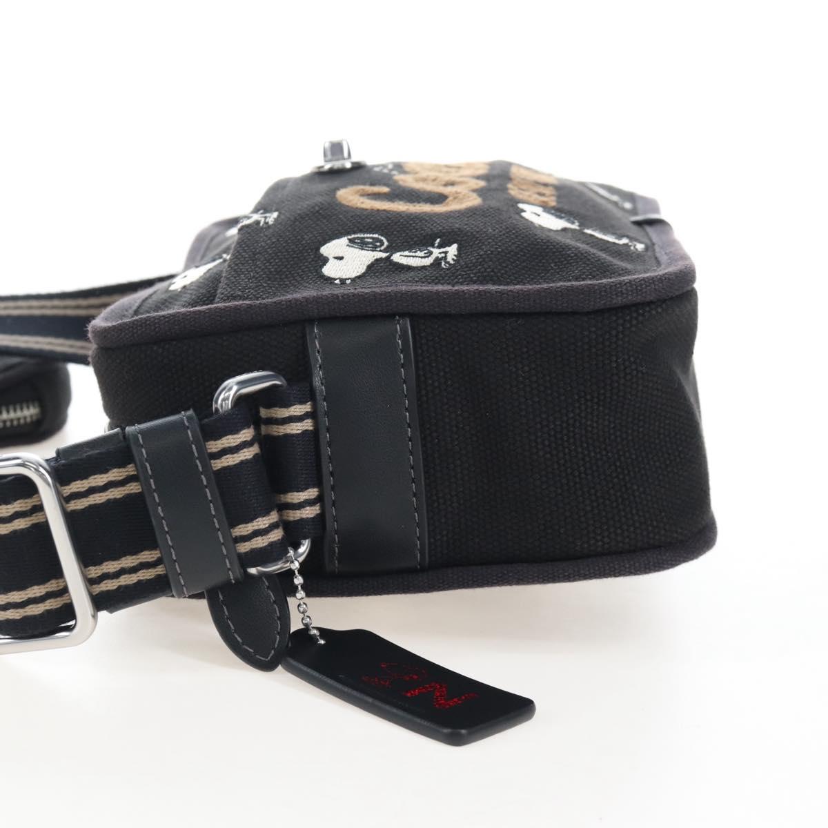 Coach Snoopy Shoulder Bag Canvas Black Silver Auth 207042A