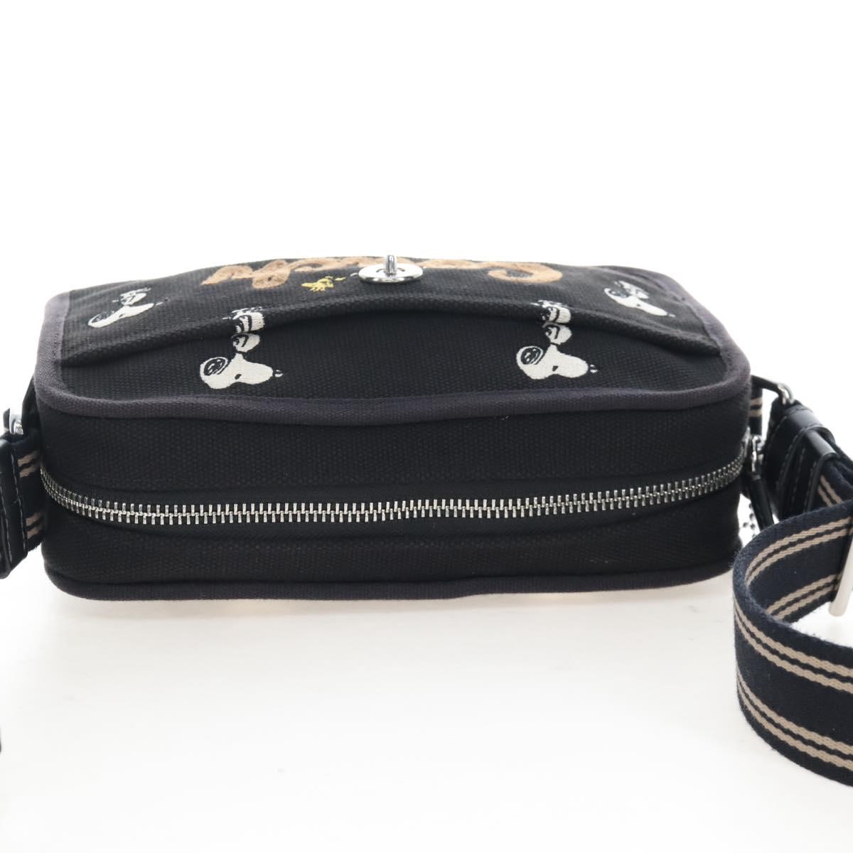 Coach Snoopy Shoulder Bag Canvas Black Silver Auth 207042A