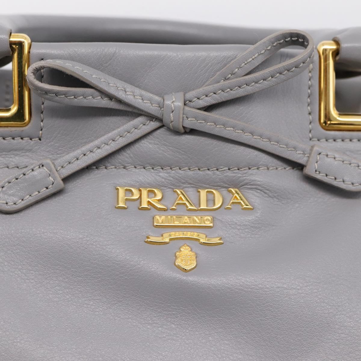 PRADA Hand Bag Leather 2way Gray Gold Auth 207057V