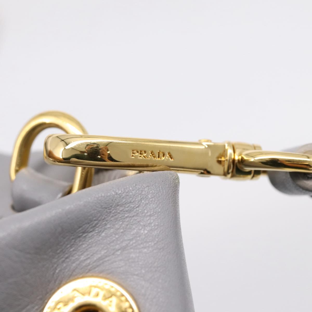 PRADA Hand Bag Leather 2way Gray Gold Auth 207057V