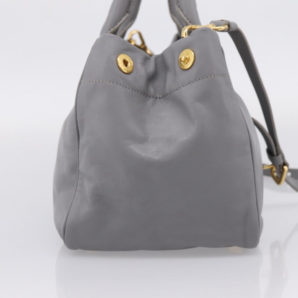 PRADA Hand Bag Leather 2way Gray Gold Auth 207057V