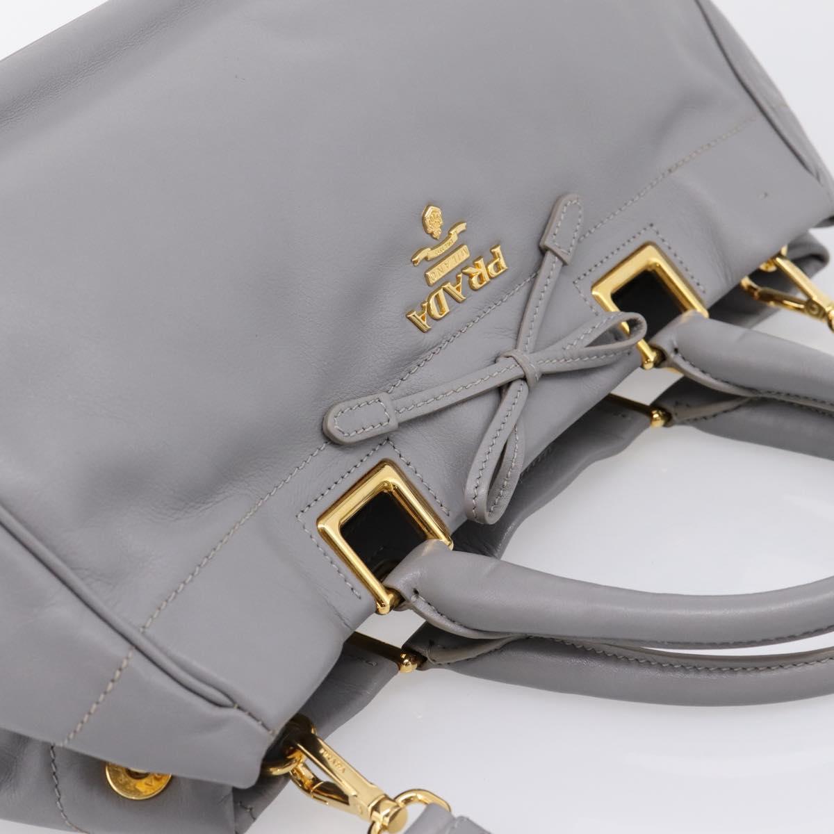 PRADA Hand Bag Leather 2way Gray Gold Auth 207057V