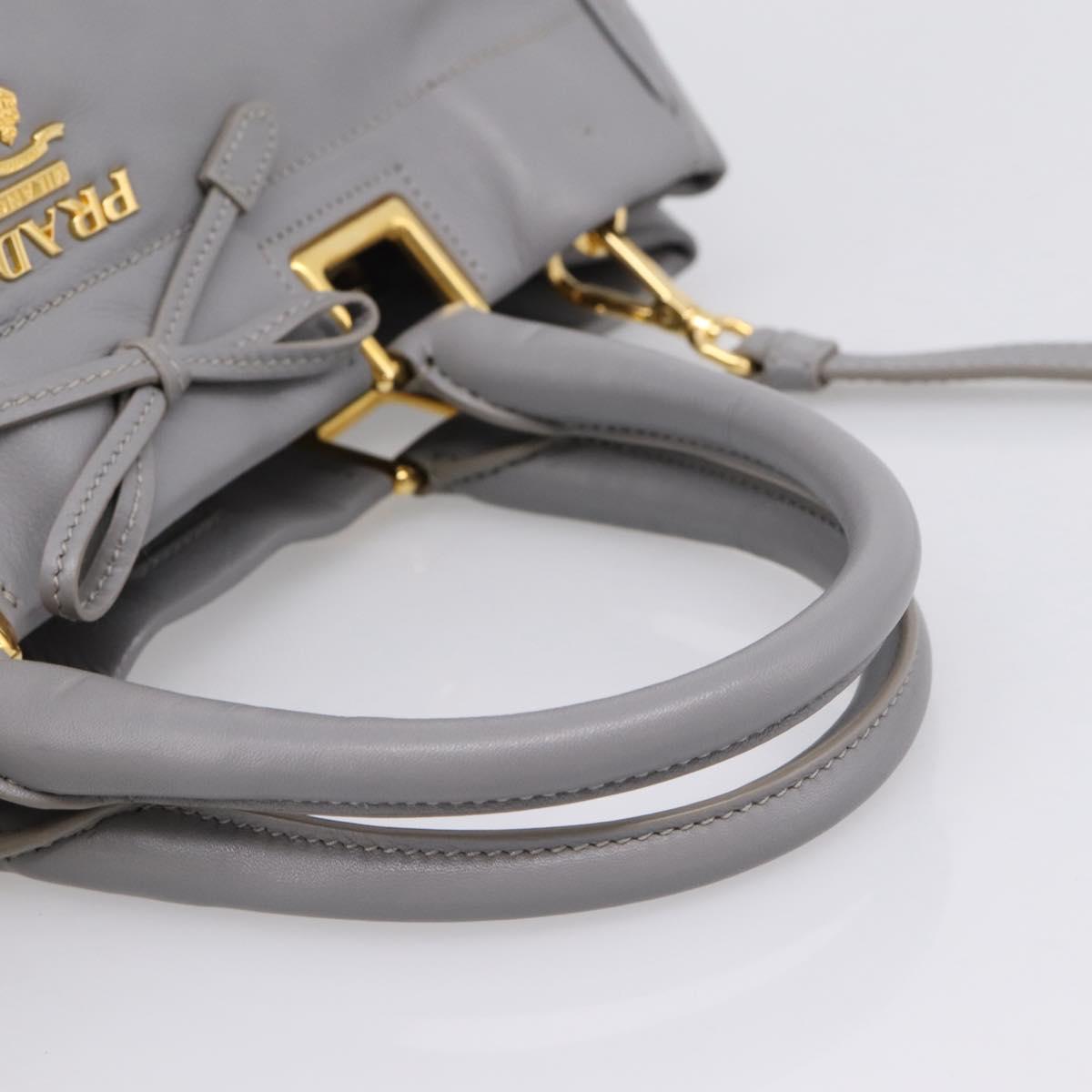 PRADA Hand Bag Leather 2way Gray Gold Auth 207057V
