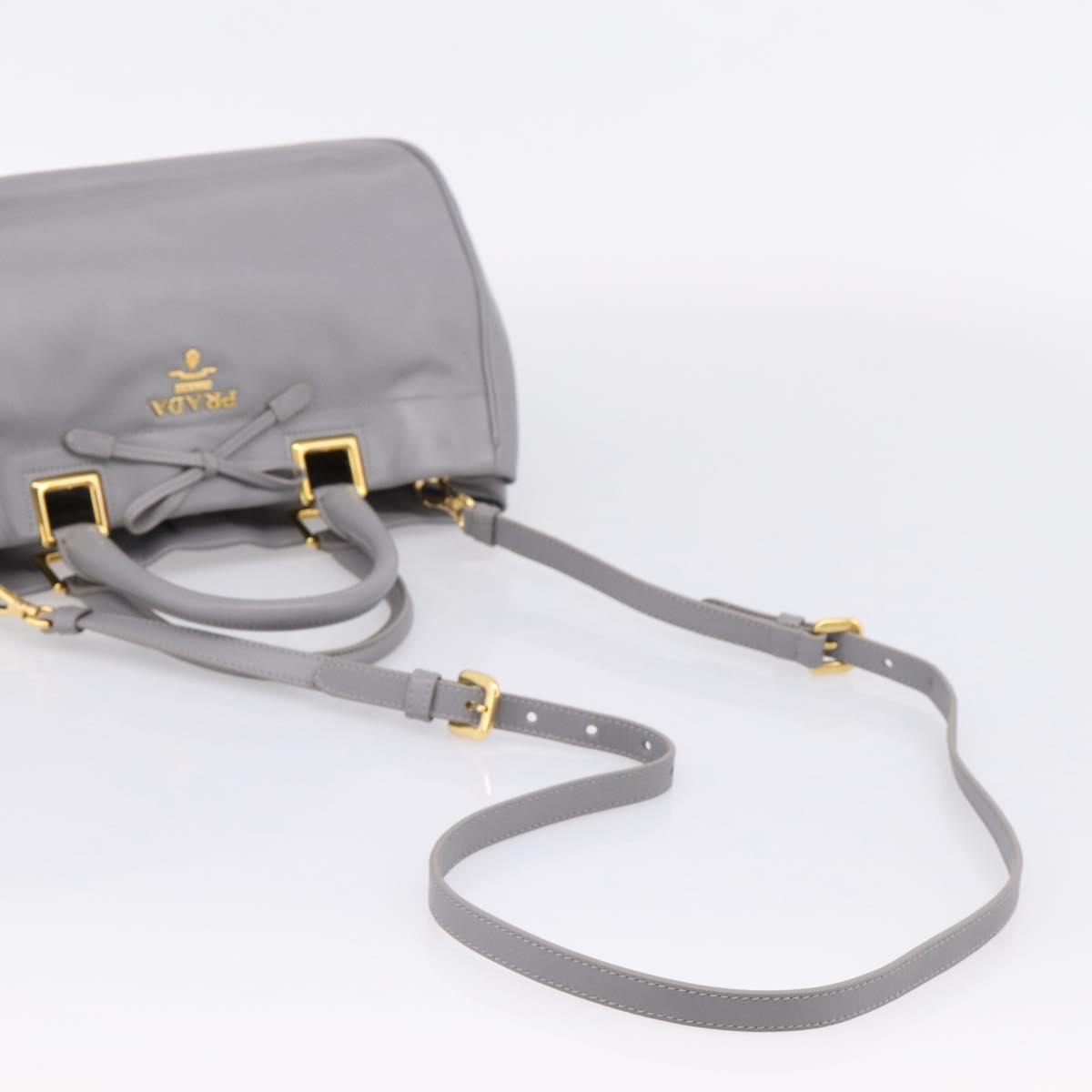 PRADA Hand Bag Leather 2way Gray Gold Auth 207057V