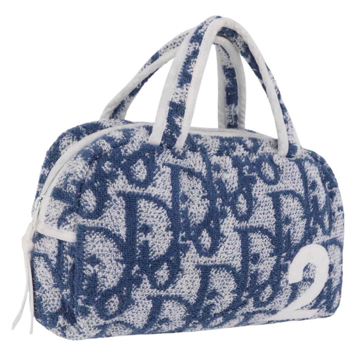 Christian Dior Trotter Canvas Hand Bag pile Blue Auth 207064A