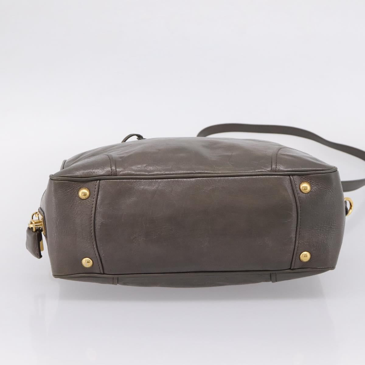 PRADA Hand Bag Leather 2way Gray Gold Auth 207067A