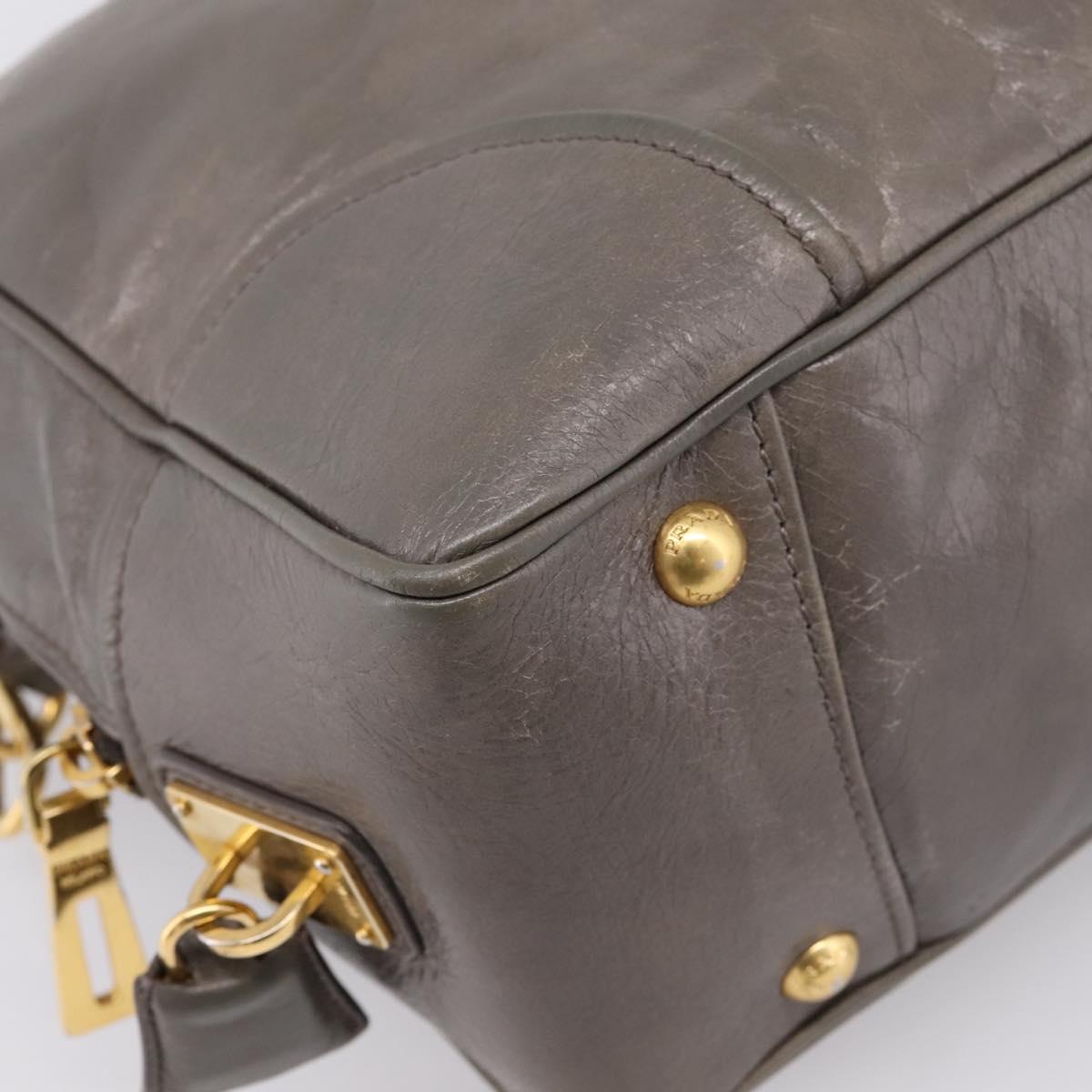 PRADA Hand Bag Leather 2way Gray Gold Auth 207067A