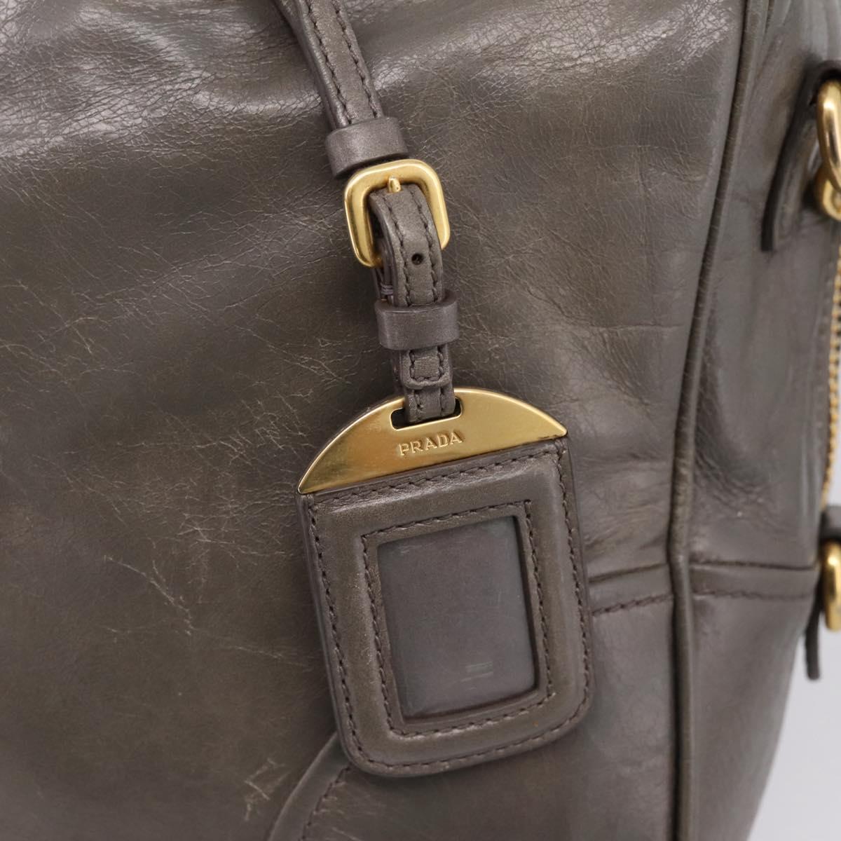 PRADA Hand Bag Leather 2way Gray Gold Auth 207067A
