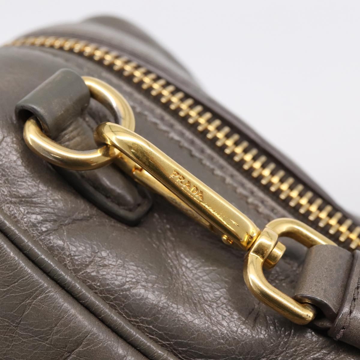 PRADA Hand Bag Leather 2way Gray Gold Auth 207067A