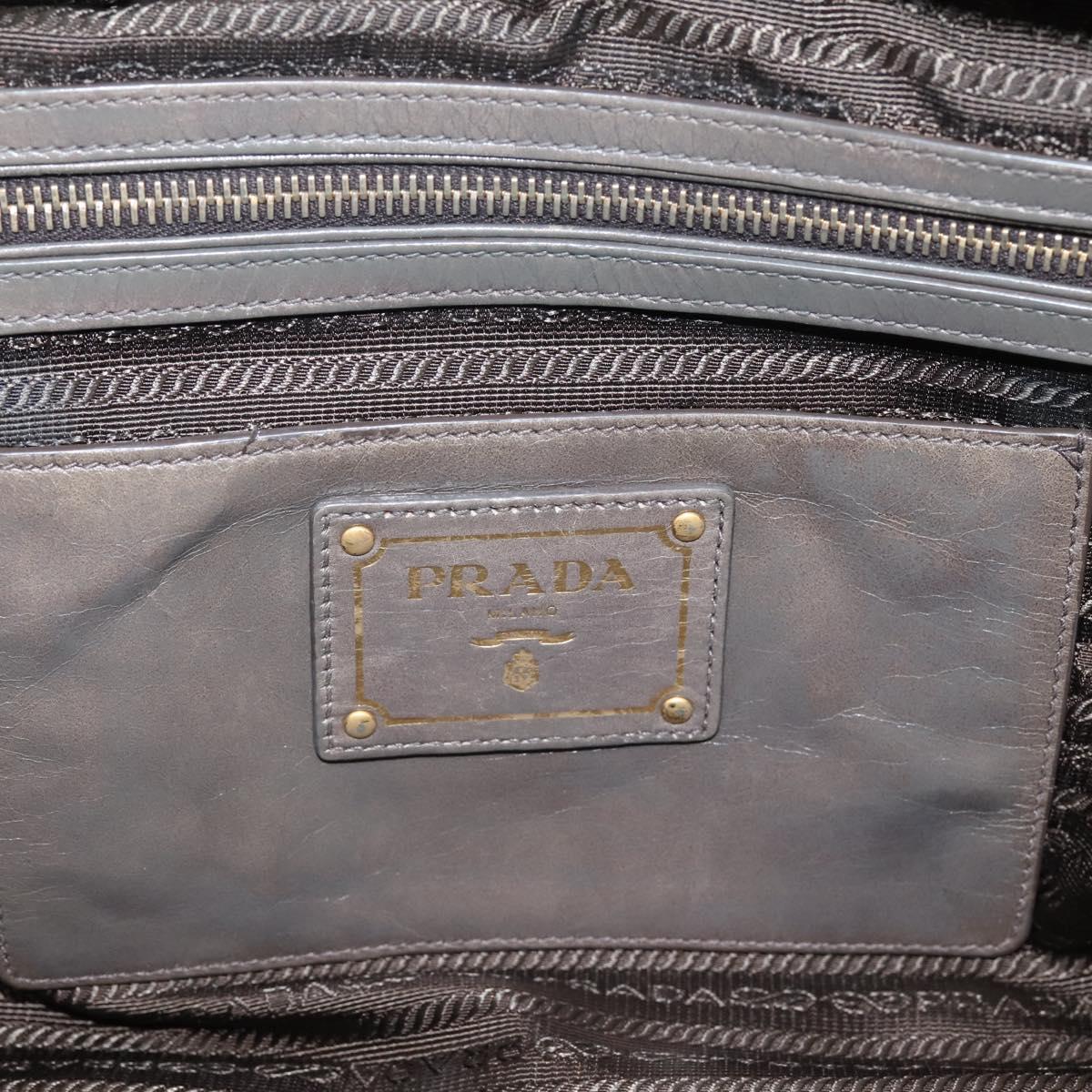 PRADA Hand Bag Leather 2way Gray Gold Auth 207067A