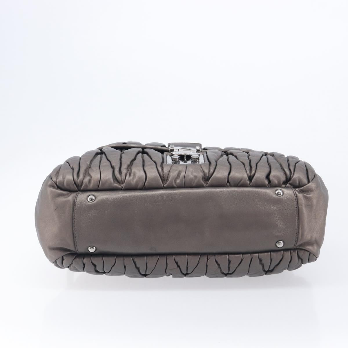 Miu Miu Matelasse Hand Bag Leather Gray Silver Auth 207068A