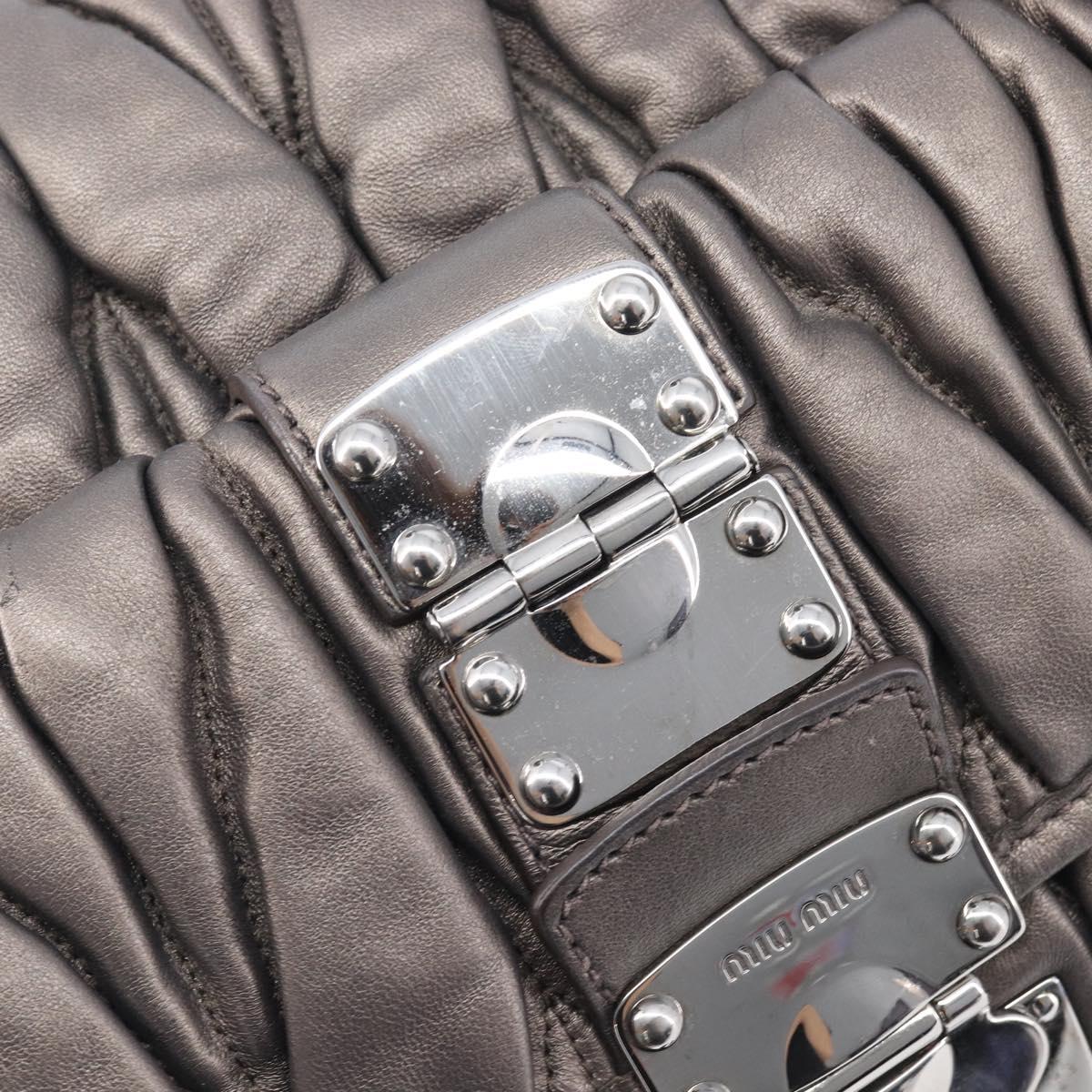 Miu Miu Matelasse Hand Bag Leather Gray Silver Auth 207068A