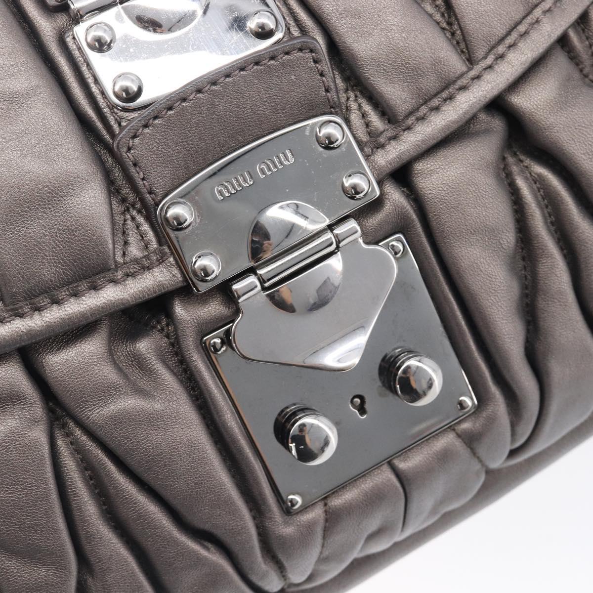 Miu Miu Matelasse Hand Bag Leather Gray Silver Auth 207068A
