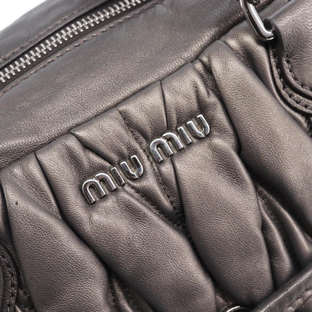 Miu Miu Matelasse Hand Bag Leather Gray Silver Auth 207068A