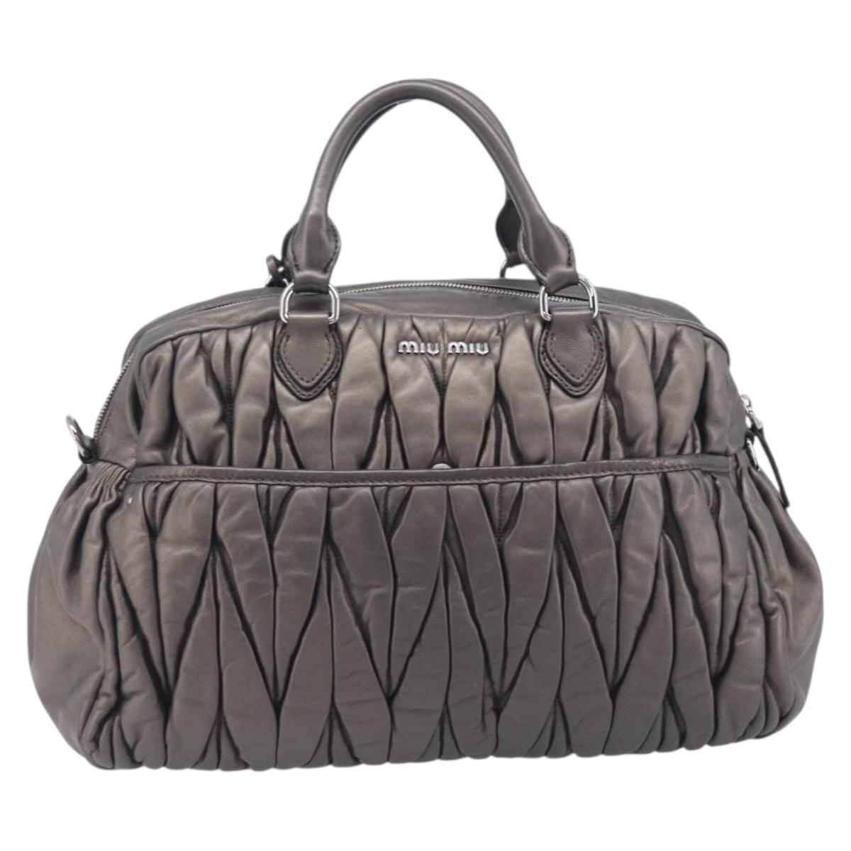 Miu Miu Matelasse Hand Bag Leather Gray Silver Auth 207068A