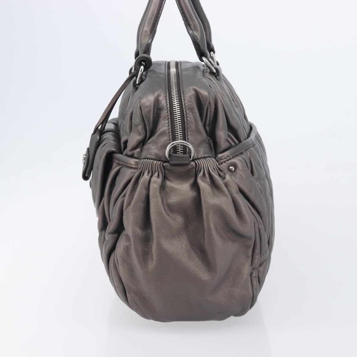 Miu Miu Matelasse Hand Bag Leather Gray Silver Auth 207068A