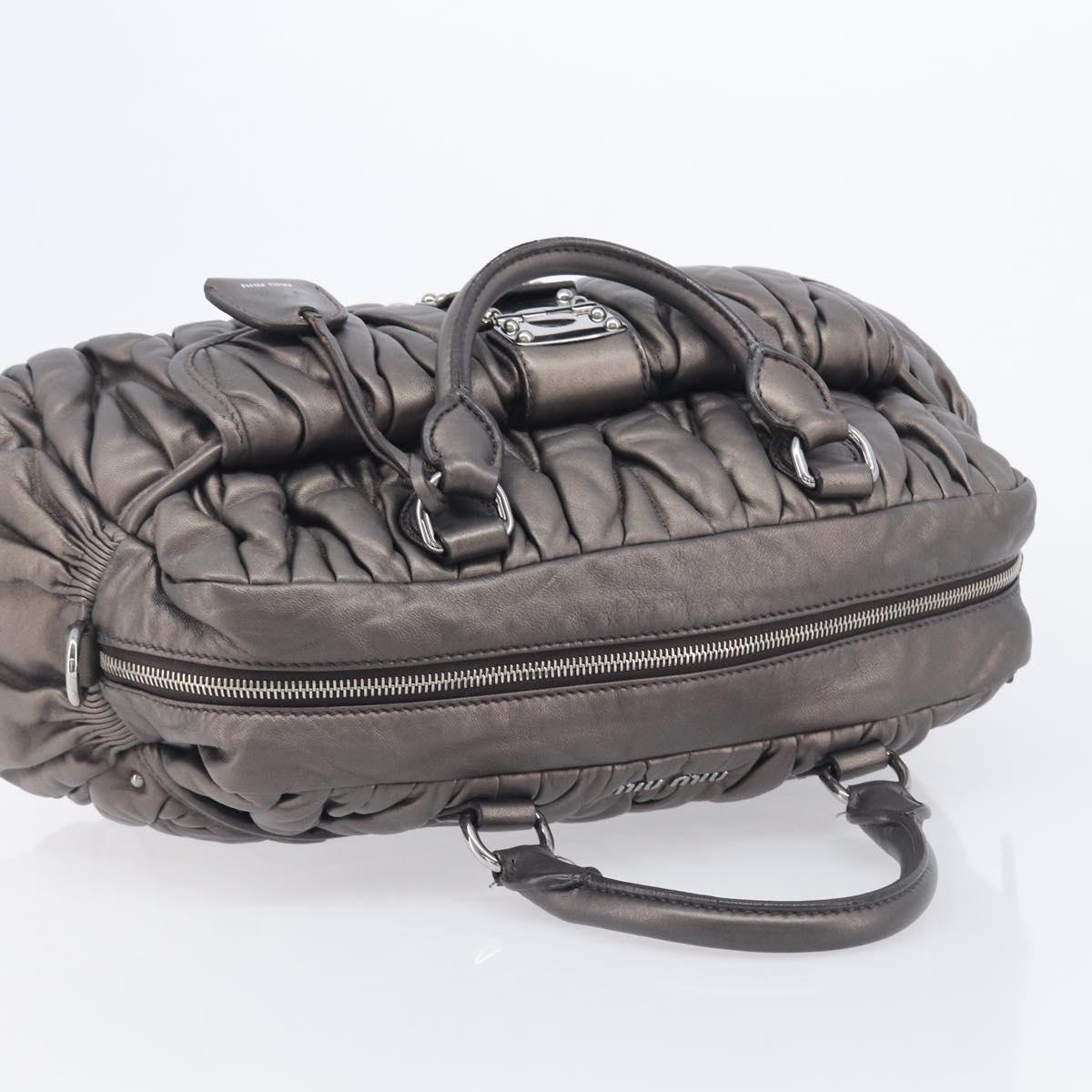 Miu Miu Matelasse Hand Bag Leather Gray Silver Auth 207068A