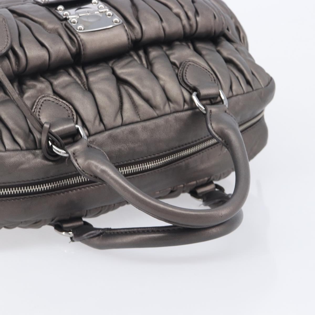 Miu Miu Matelasse Hand Bag Leather Gray Silver Auth 207068A