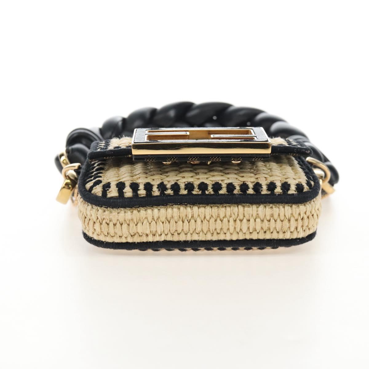 FENDI Nano Bucket Charm Hand Pouch Charm Raffia 2way Beige Gold Auth 207075M