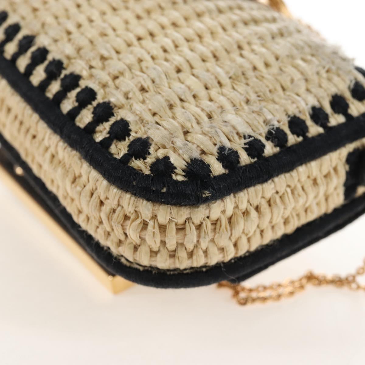 FENDI Nano Bucket Charm Hand Pouch Charm Raffia 2way Beige Gold Auth 207075M
