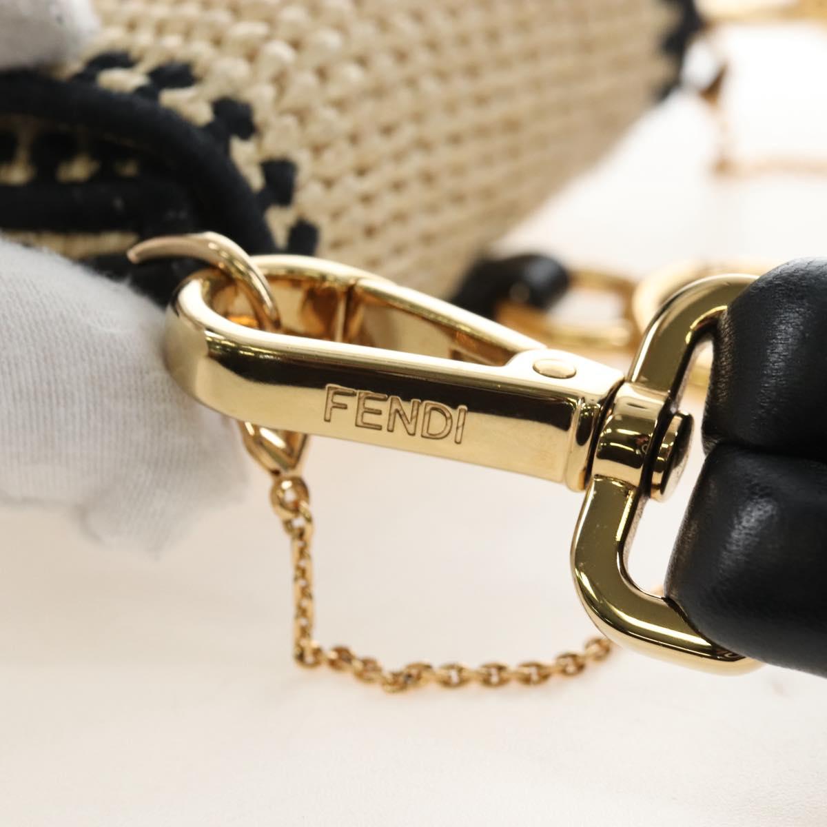 FENDI Nano Bucket Charm Hand Pouch Charm Raffia 2way Beige Gold Auth 207075M