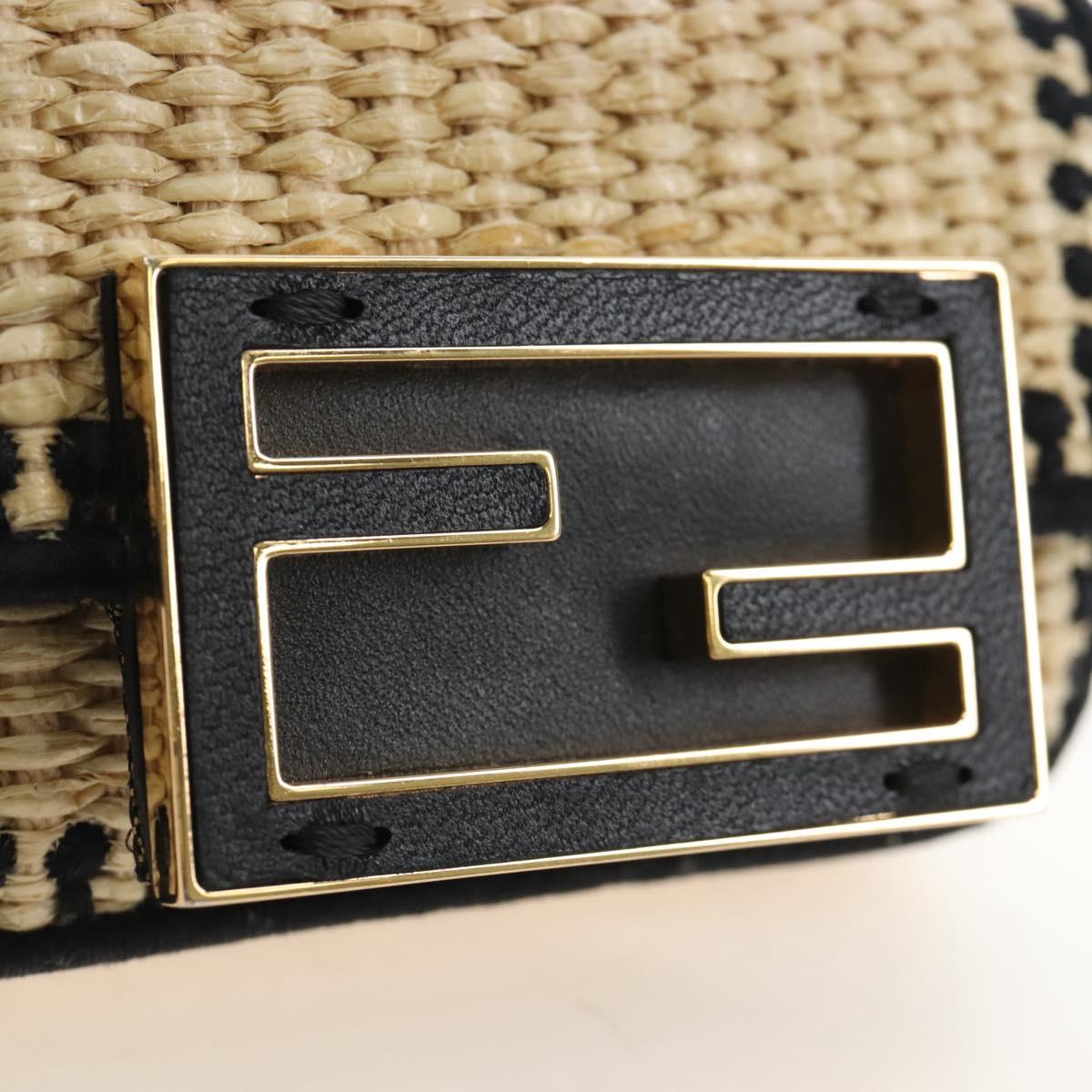 FENDI Nano Bucket Charm Hand Pouch Charm Raffia 2way Beige Gold Auth 207075M
