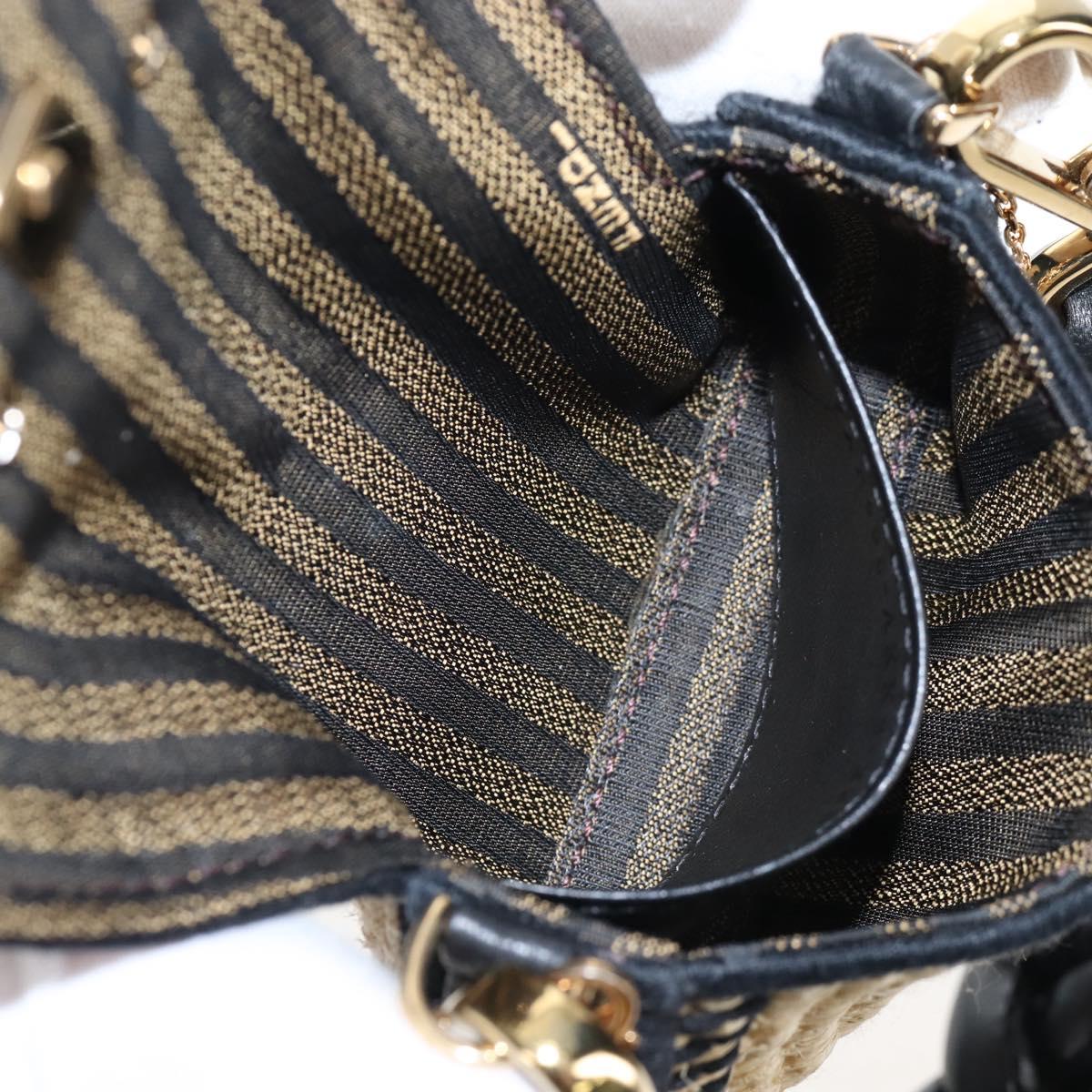 FENDI Nano Bucket Charm Hand Pouch Charm Raffia 2way Beige Gold Auth 207075M