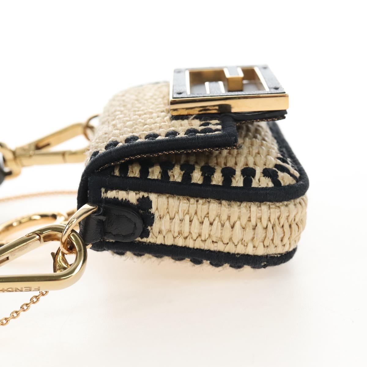 FENDI Nano Bucket Charm Hand Pouch Charm Raffia 2way Beige Gold Auth 207075M