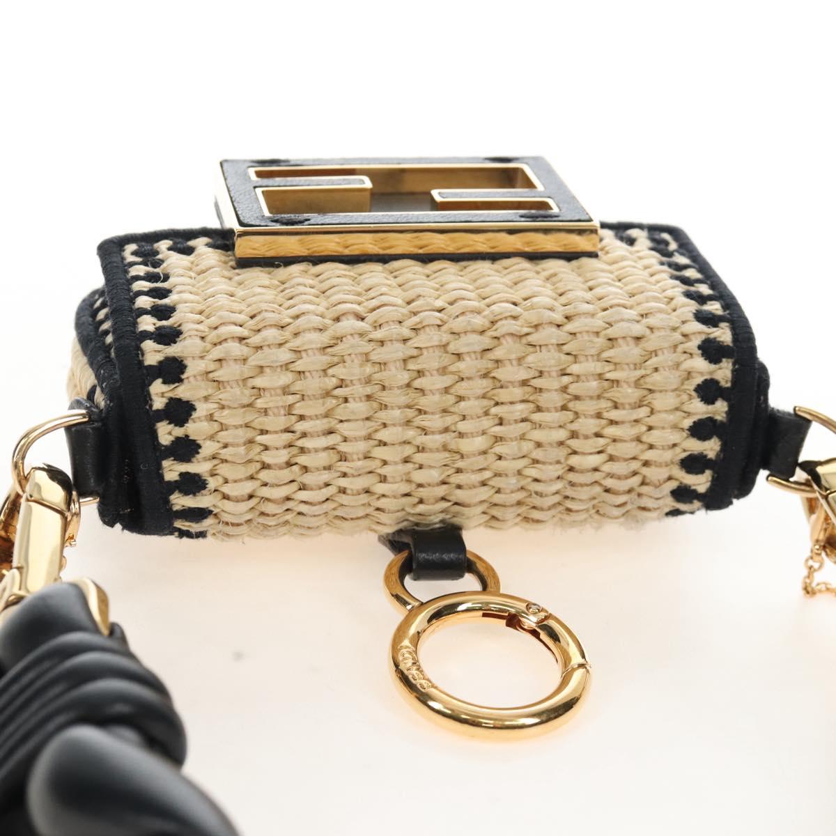 FENDI Nano Bucket Charm Hand Pouch Charm Raffia 2way Beige Gold Auth 207075M