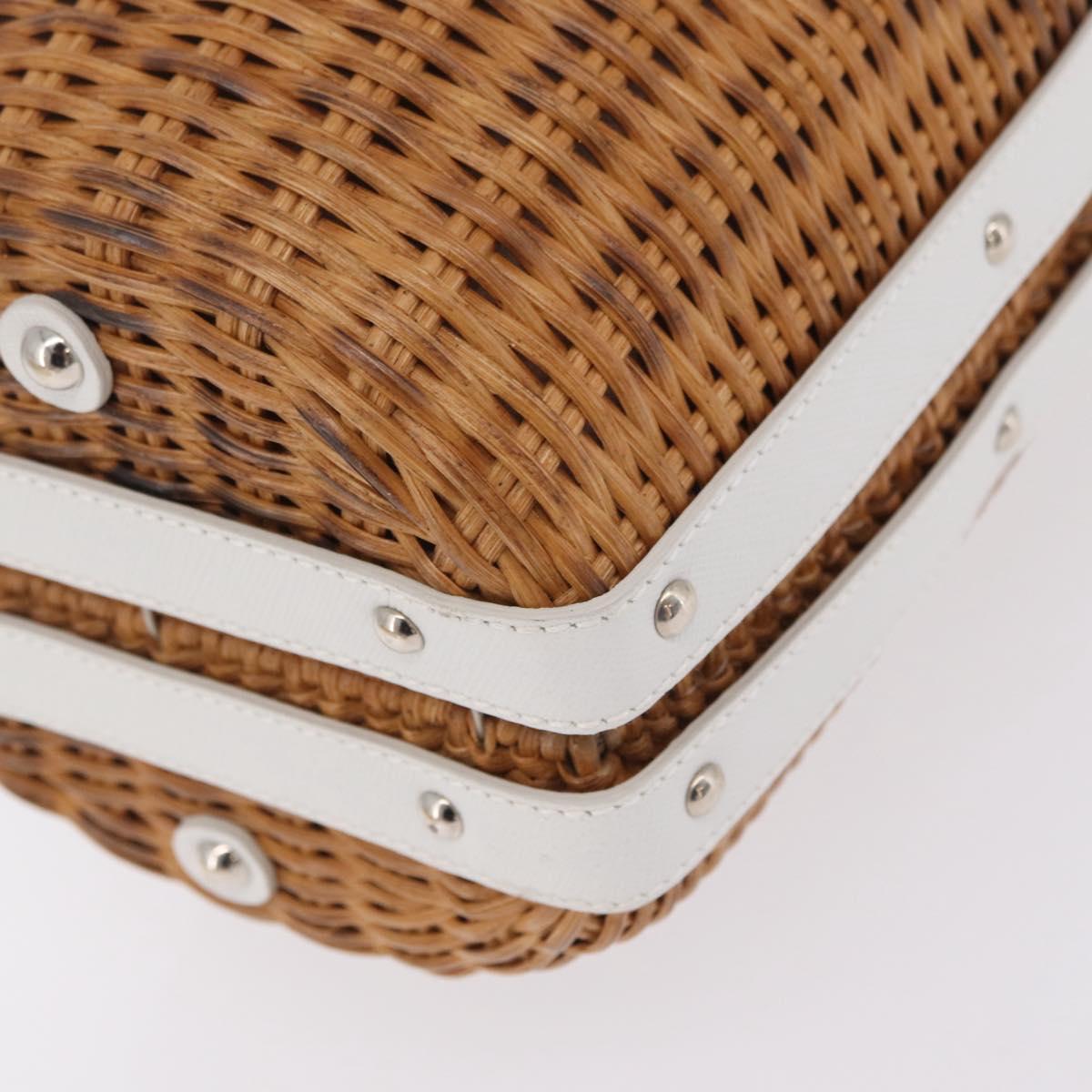 Salvatore Ferragamo Gancini Hand Bag Rattan Beige Silver Auth 207076M