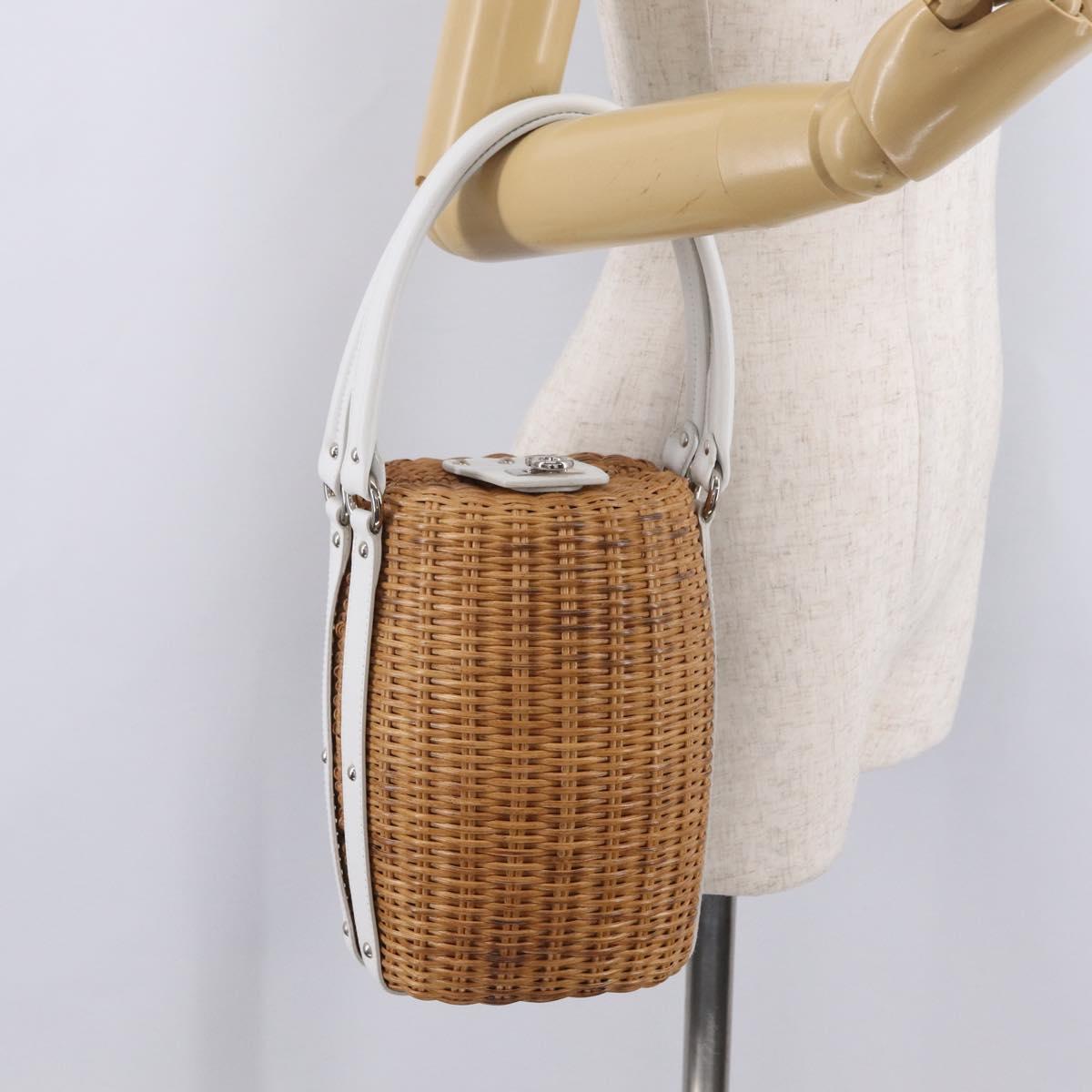 Salvatore Ferragamo Gancini Hand Bag Rattan Beige Silver Auth 207076M