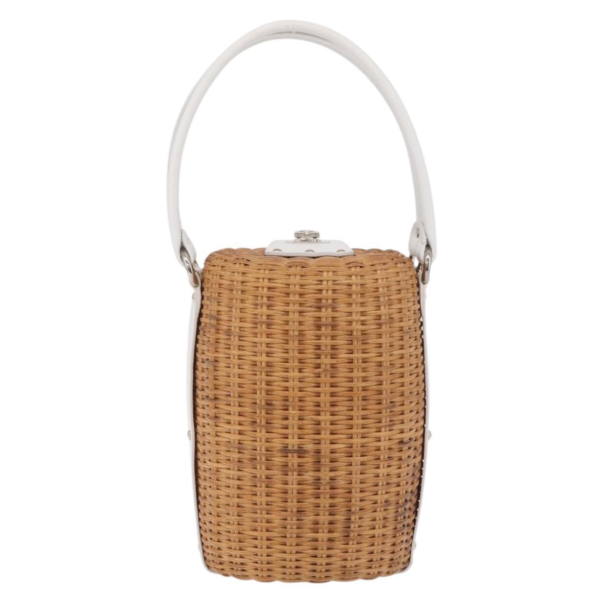 Salvatore Ferragamo Gancini Hand Bag Rattan Beige Silver Auth 207076M